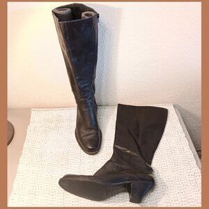 Born women's soft black leather knee high mid heel boots sz 11 Medium